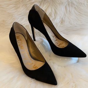 Sam Edelman 4” suede look and leather accent pump